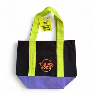 Trader Joe’s Mini Canvas Tote Bag – Black, Neon Green & Purple